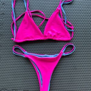 SHEIN Pink and Blue Bikini Set